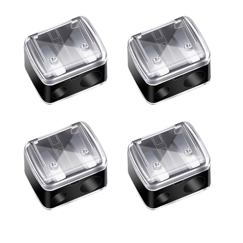 Image of Makeup Pencil Sharpener, 4 Pack Dual Hole Cosmetic Pencil Sharpener for Lip Liner Eyeliner and Brow Pencils, Cosmetic Manual Tools for Women and Makeup Artists,Stainless Steel Blades and Plastic Cover