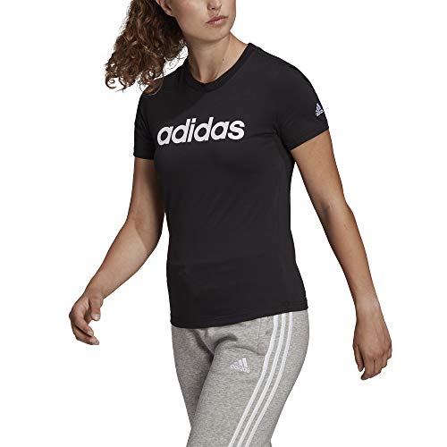 adidas Donna Essentials Linear Cotton T-Shirt, Black/White, XL