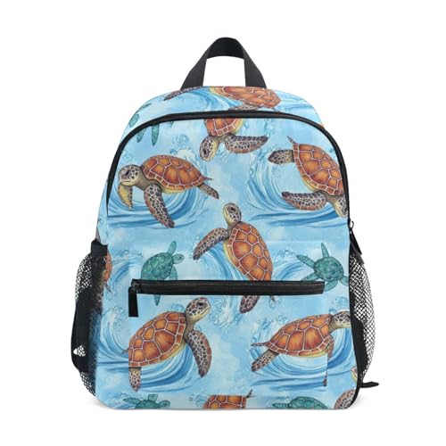 Watercolor Sea Turtles Toddler Boy Backpack with Name Tag, Little Kid's Backpacks, 3-8 Years