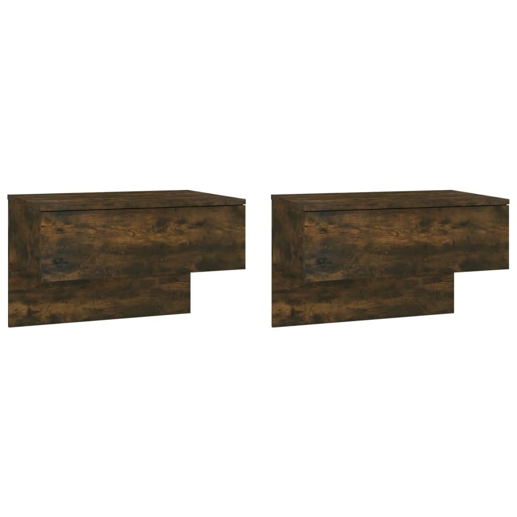 Set di 2 comodini sospesi, montaggio a parete, in legno di rovere affumicato, comodino da parete salvaspazio per libri e ornamenti, facile da pulire e stabile