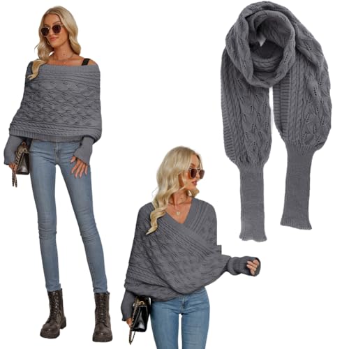 Multifunctional Scarf with Sleeves for Women,Winter Autumn Sweater Scarf Wrap with Sleeve2