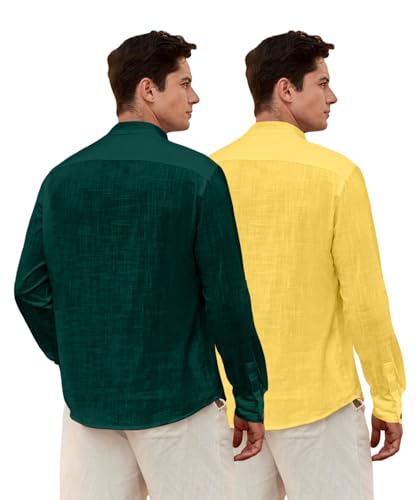Image of Zombom Men's Combo Cotton Polyester Blend Solid Full Sleeve Straight Regular Fit Mandarin /Chinese Collor Kurta (Pack of 2)