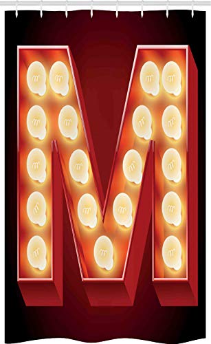 ABAKUHAUS Buchstabe M Schmaler Duschvorhang, Vintage Art Alter Film, Badezimmer Deko Set aus Stoff mit Haken, 120 x 180 cm, Vermilion Gelb Schwarz