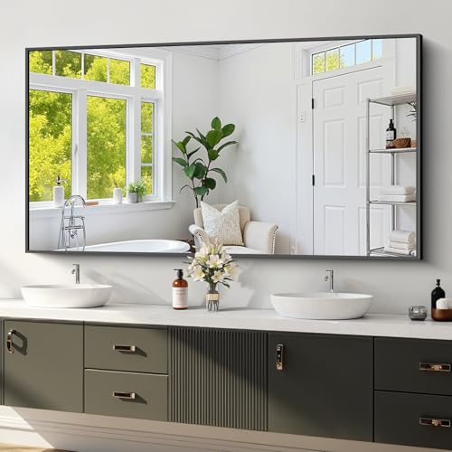 Koonmi Black Bathroom Mirror for Over Sink Metal Framed 30x60 Wall Mirror