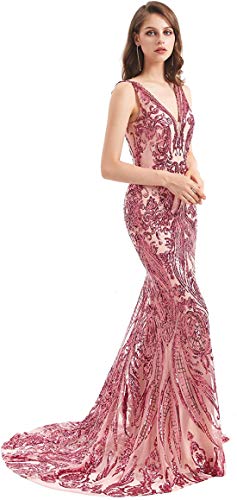 Sequined Mermaid V Neck Prom Evening Bridesmaid Shower Party Dress Pageant Celebrity Gown Custom Made3