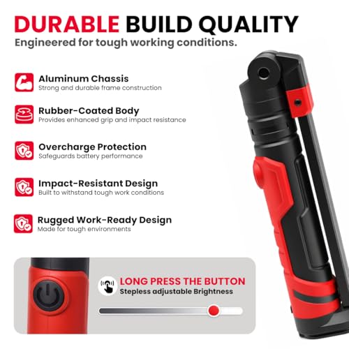 Image of JPT 6W 1000 Lumens LED Work Light Rechargeable with Magnetic Base & 180 Foldable Head | COB Inspection Lamp for Industrial, Electrical, Construction & Emergency Field Use