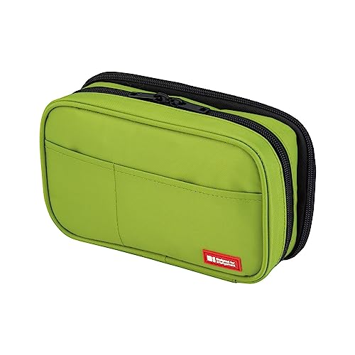 Image of LIHIT LAB Large Capacity Double Zipper Pencil Case For School Office College, Big Capacity 6 Compartments Pencil Bag Holder Adults Teen Boys Girls, Travel Cosmetics Storage, Yellow Green (A7555-6)