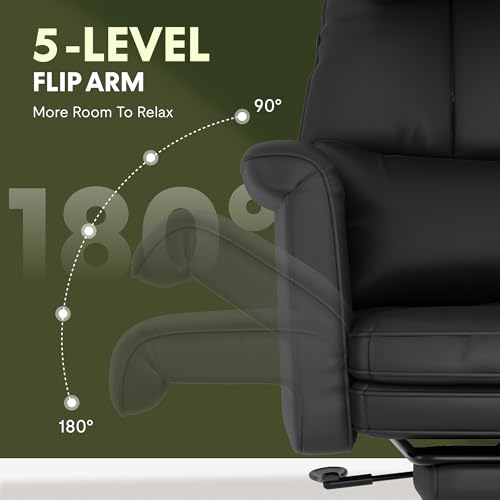 Image of FLEXISPOT Oversized Lounge Chair Indoor with Convertible Seat Width up to 44in Wheels Footrest 180 Flip Armrests, Chairs for Living Room Study Working Relaxing, Scratch-Resistant Leather, Black
