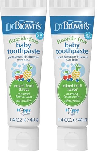 Image of Dr. Brown's Fluoride-Free Baby Toothpaste, Infant and Toddler Oral Care, 1.4oz/40g, 0-3 Years, Mixed Fruit, 2-Pack