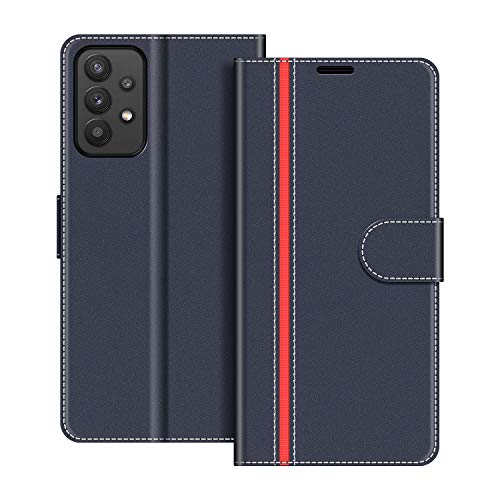 COODIO Custodia in Pelle per Samsung Galaxy A32 5G, Cover a Libro Magnetica Portafoglio per Samsung Galaxy A32 5G, Blu Scuro/Rosso