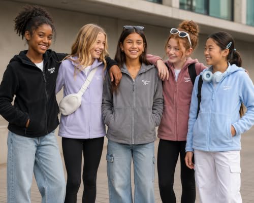 Image of Reebok Girls Fleece Jacket - Weather Resistant Lightweight Polar Fleece Line Zip Up Fleece Jacket for Girls Outerwear Coats