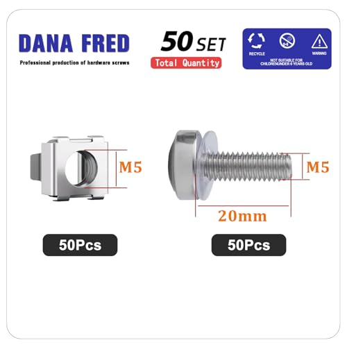 Cage Nut and Mounting Screw Bolts Washers Metric Square Hole Hardware for Rack Mount Server Shelves Cabinets Assortment Kit M5X20mm,50Set …