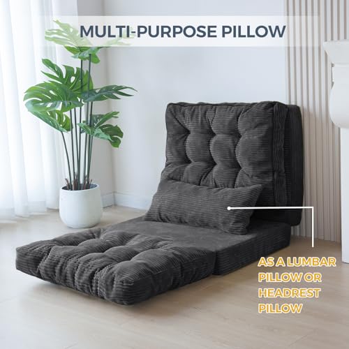 Image of MAXYOYO Folding Sofa Bed, Tufted Bean Bag Bed with Pillows Floor Couch for Adults, Extra Thick and Long Floor Sofa, Single Couch for Bedroom Living Room, Dark Grey, 30x91 Inch