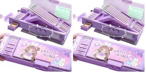 Image of Storio Plastic Magical World Password Lock Double Sided Compass Box for Kids, Pencil Case for Boys & Girls, Aesthetic Stationary Items, Themed Pencil Case Return Gifts, Multicolor (Pack of 2)