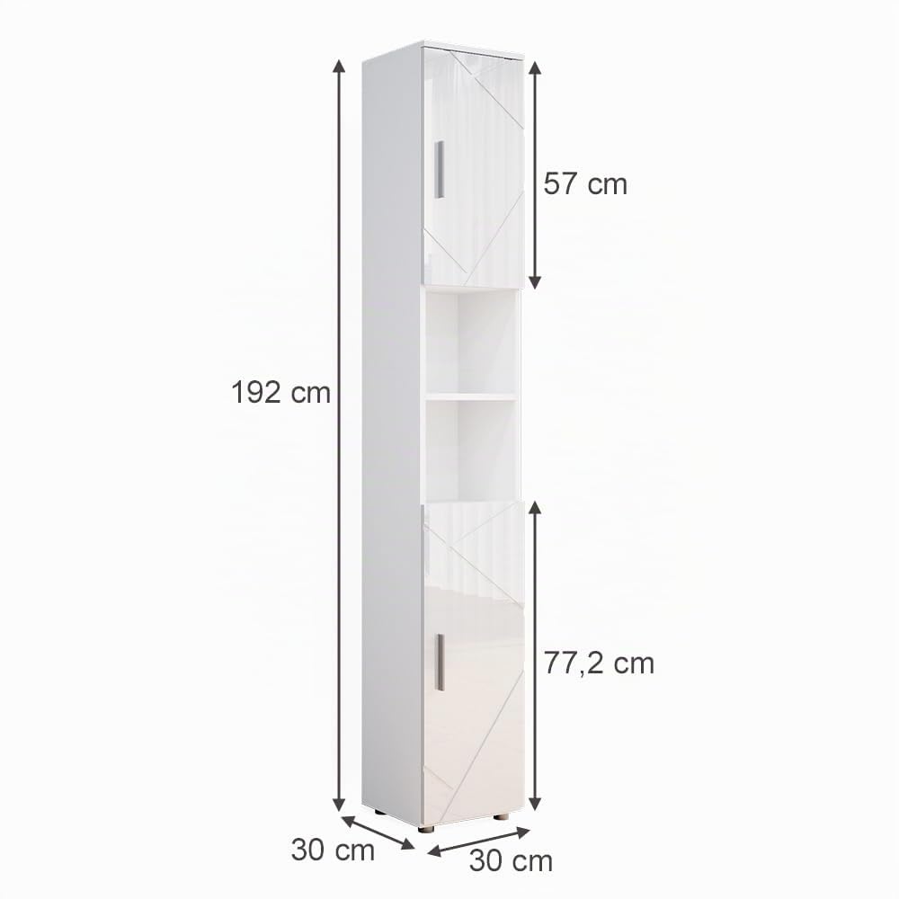 Vicco Mobile bagno alto Irma, Bianco lucido, 30 x 192 cm, per la conservazione di accessori da bagno e compatibile con la serie Irma