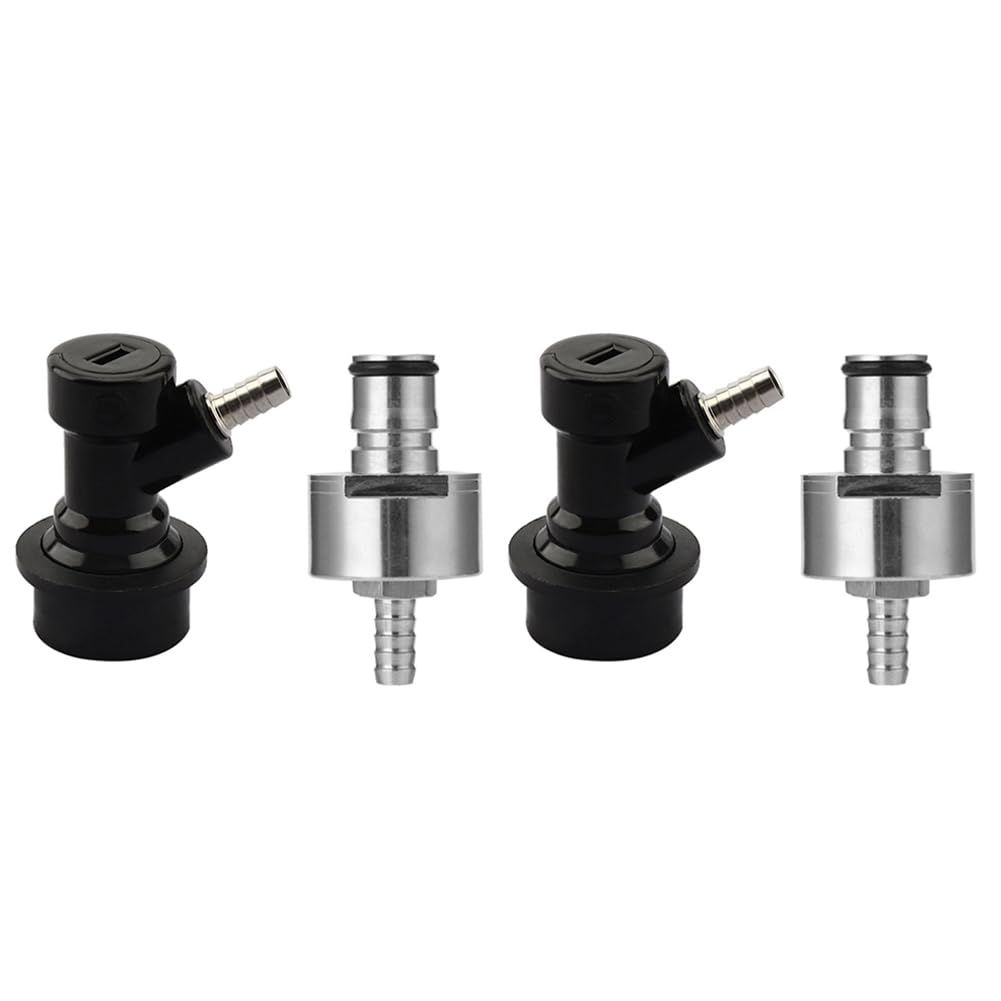 Jnchdghwa Black & Silver 2X Beer Brewing Carbonation Cap With 5/16Inch Barb Ball Lock Disconnect Set,Fit Soda Beer Most Of Drink Pet Bottles