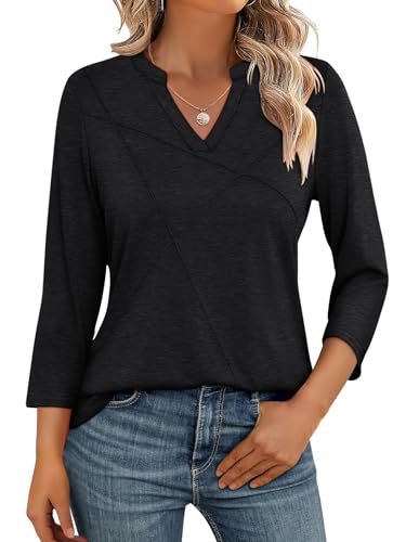 Womens Tops 3/4 Sleeve T Shirts V Neck Summer Tops Dressy Casual Basic Tees Loose Tunics
