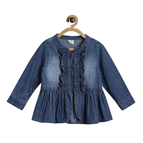 Image of miniklub Baby Front Open Full Sleeve Woven Cotton Jacket (Mid Wash Color)
