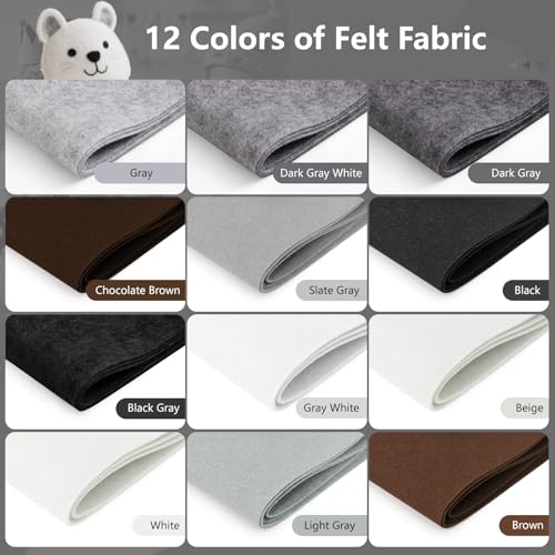 Image of 12 Rolls 8 inchx35 inch Large Stiff Felt Sheets, 1mm Felt Fabric Sheet for Crafts | 12 Assorted Black White Colors Felt Fabric Bundle Pack, Durable Nonwoven Fabric for DIY Sewing, Art, Party & Holiday Ornament