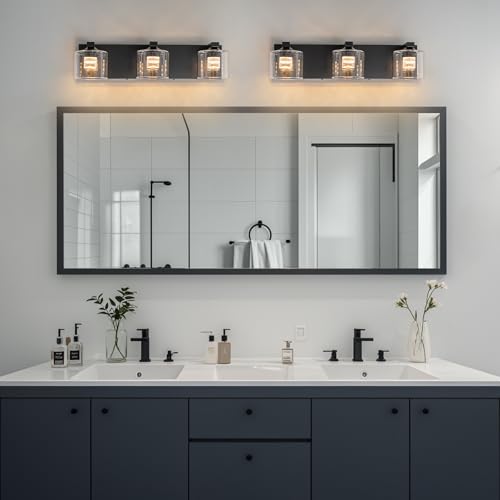 Image of foucasal LED Bathroom Vanity Lights, 5CCT Dimmable 2700K-4500K Vanity Light Fixtures Over Mirror, Modern Vanity Lighting for Bathroom Restroom Hallway Living Room (Black, 3-Light)
