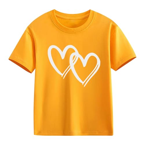 Girls Short Sleeve Tops Heart Graphic Crew Neck Teen Preppy T-Shirts Summer Casual Outfits Solid Color Clothes2