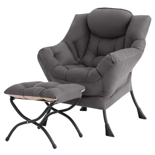 Tiita Lazy Chair with Ottoman, Modern Large Accent Lounge Chair, Leisure Sofa Armchair with Ottoman, Reading Chairs with Footrest for Bedroom, Living Room, Dorm Rooms, Garden
