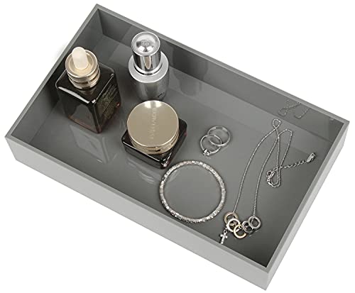 HofferRuffer Acrylic Tray, Vanity Tray, Jewelry Tray Dish, Perfume Tray for Dresser, Decorative Makeup Tray, Bathroom Organizer Tray for Bathroom Vanity Countertops, 10 x 6 x 2 inches (Grey)