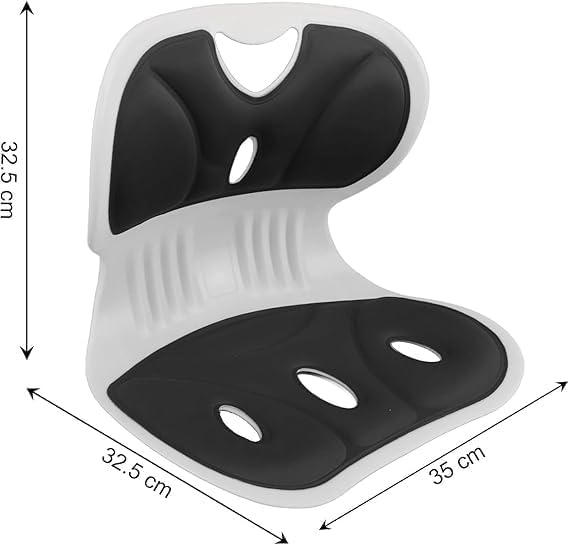 Image of Folding Ergonomic Lumbar Back Support with Seat Cushion - Orthopedic Posture Corrector for Lower Back Pain Relief, Spine Backrest Support for Office Chair, Floor Seating, Home Use (Black)