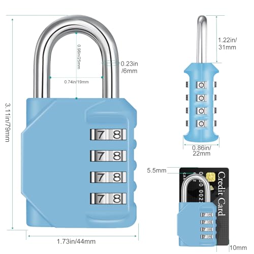 Image of ZHEGE Combination Lock for Locker, 4 Digit Resettable Combo Lock (Sky Blue) | Padlock for Gym, School, Gate, Door, Hasp and Storage