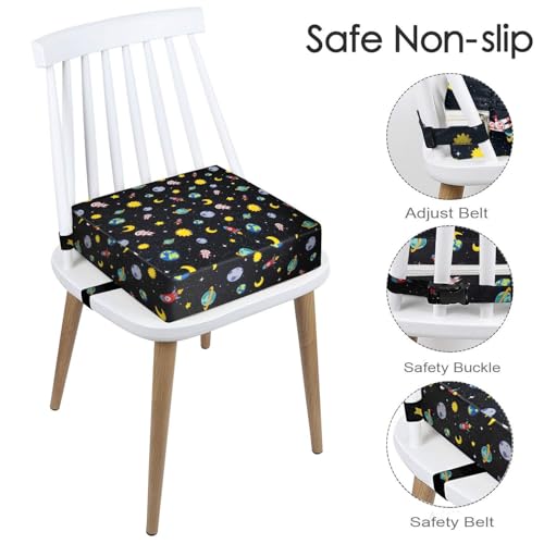 Image of Booster Seat for Kitchen Chair - Washable Toddler Booster for Dining Table, Portable Travel Increasing Cushion for Kid (Star Black)