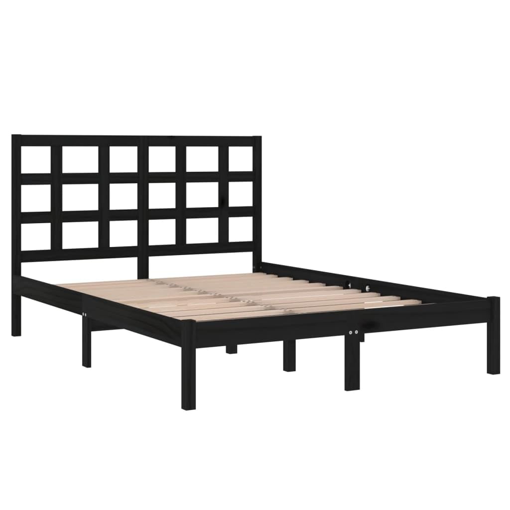 Lite drewno sosnowe Klasyczna rama łóżka 140x190 cm Czarny | Rama łóżka 140x190 cm lite drewno sosnowe czarna z zagłówkiem do sypialni