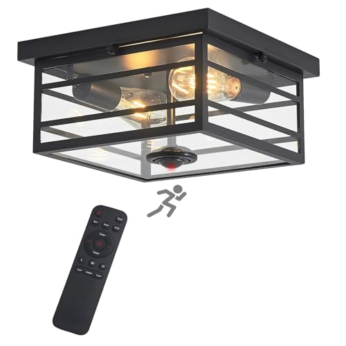 Upgraded Outdoor Ceiling Lights with Motion Sensor and Remote, Flush Mount Ceiling Light Fixture...