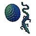 3D Printed Dragon Egg Articulating Gemstone Dragon Fidget Figurine - Vibrant Color Dragons Flexible ADHD, Autism and Anxiety Relief - Articulated Joints (Blue Green Silk)