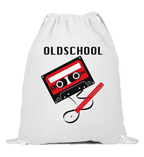 Cassette culte ruban oldschool sac de gym nostalgique en coton blanc imprimé vintage