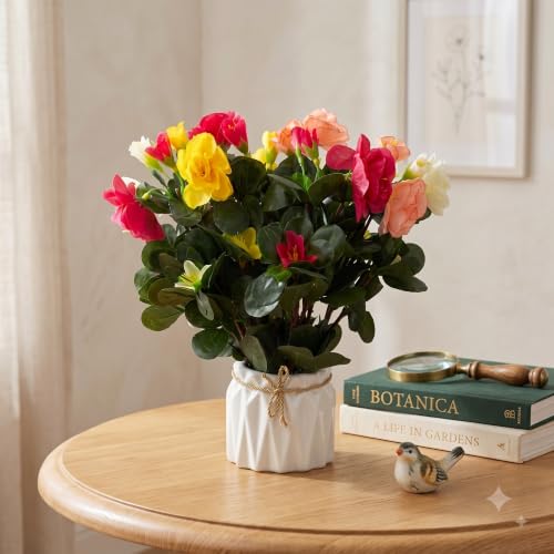 Image of Dekorly Artificial Lavender Plant in White Pot, 18cm - Realistic Faux Flower Arrangement for Home & Office Decor (Set of 1) (1, Camellia Flower Pot)