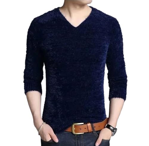 Men's V Neck Knit Pullover Sweater Color Block Splicing Large