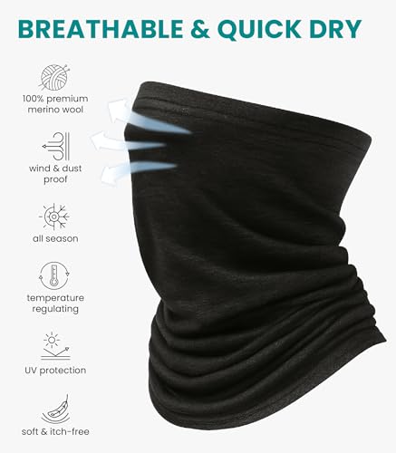 Image of Merino Wool Sun & Wind-proof Neck Gaiter 17.5um - Breathable Multi-Use Face Covering - Neck Warmer & Ski Mask for Women, Men