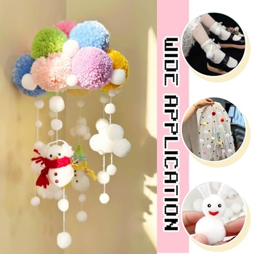 TOAOB 50 Stück Pompons zum Basteln Groß 30 mm Weiß Pompom Flauschigen Plüsch set Bälle Kunst Bommel mit 100 Stück Selbstklebend Wackelaugen für Dekorieren Nähen DIY Lustige Kreativen Handwerk