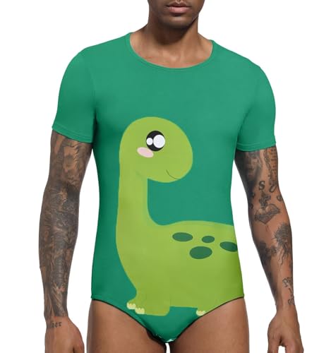 Men Short Sleeve Romper Pajama Bodysuit One Piece Sleepwear Tops Cute Print Onesie - Dinosaur George3