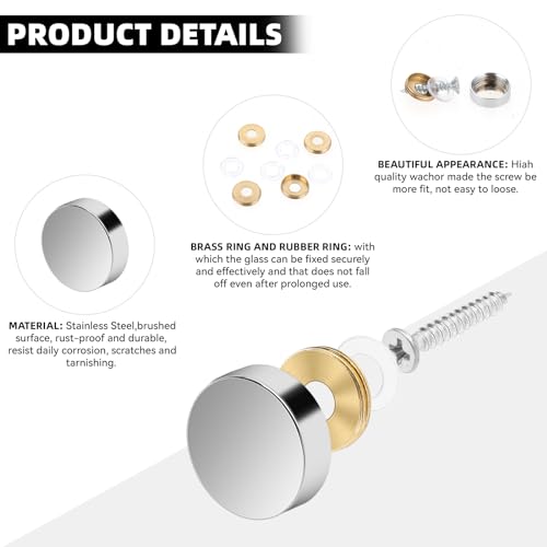 20 Stück 16 mm Spiegelschrauben Panelschrauben, Edelstahl Zierschrauben Dekorative Spiegel Schrauben mit Schraubenkappe, Silber Spiegelschrauben Chrom für Teetischen Kleiderschränken Spiegeltische – Bild 4
