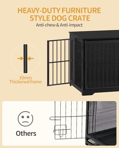 Hzuaneri Hundekäfig Möbel, 110cm Hundebox, 2 Türen, Moderne Hundekäfig Indoor für kleine/mittlere/große Hunde, Beistelltisch, Verstärkte Schiebetür, 110 × 65 × 81 cm, Schwarz DFC84404B