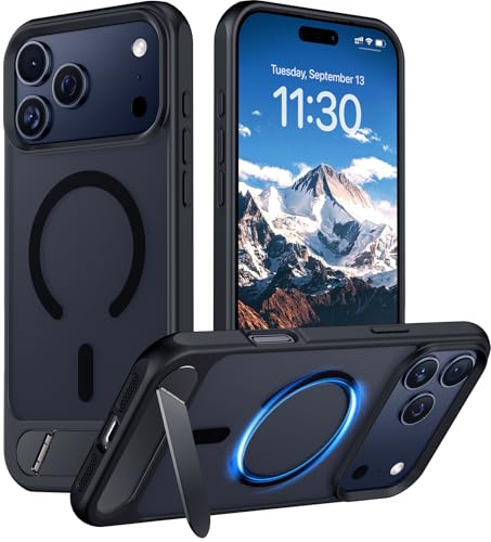 Image of Designed for iPhone 17 Pro Max Case, [Built-in Invisible Kickstand][Compatible with MagSafe][Military Grade Shockproof] Slim Translucent Matte Phone Case for iPhone 17 Pro Max 6.9 inch (Black)