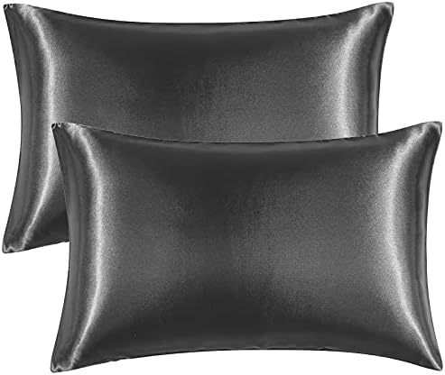 EHEYCIGA Satin Pillow Cases 2 Pack White, Silky Pillowcases for hair and skin with Envelope Closure, Standard Size, 50x75 cm
