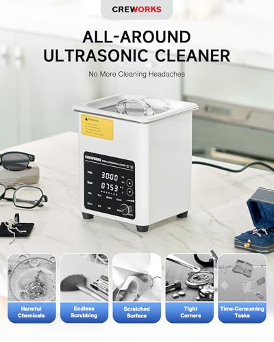 CREWORKS 2L Digital Ultrasonic Cleaner, 60W Quiet Ultrasonic Cleaning Machine with Degas Mode and 7 Oscillation Levels, Professional Ultrasound Cleaner with 3 Modes 100W Heater & Timer for Home Use