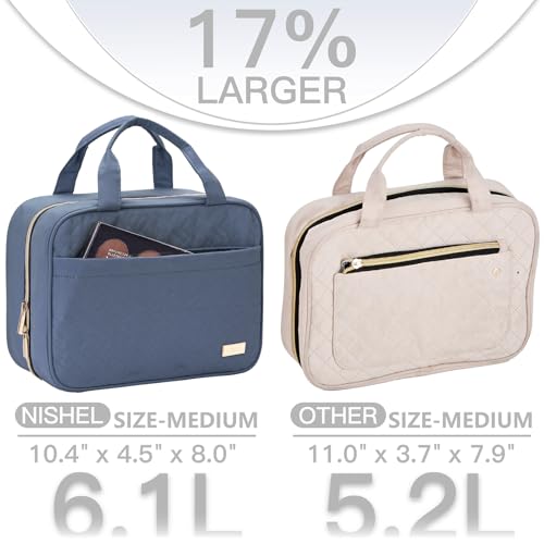 Image of NISHEL Travel Toiletry Bag for women, Portable Hanging Organizer for Travel-Sized Shampoo, Conditioner, Brushes Set, Makeup Accessories, Medium Size, Aegean-Blue