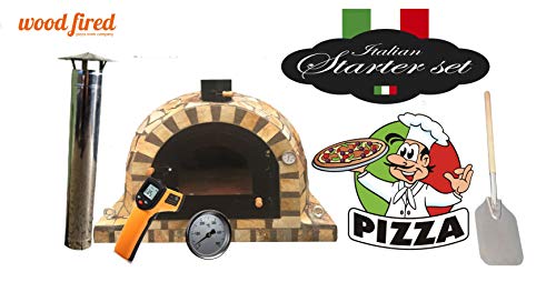 Pro Deluxe Yellow Stone Wood Fired Pizza Oven Starter Kit, Stone Arch, Black Window Door, 100cm x 100cm