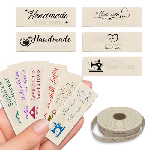 50500pcs Custom 100% Cotton Sewing Labels Personalized Fabric Tags for Handmade Clothing Single-Color Print Soft & Durable Pre-Cut or Roll Options for Crafters & Small Businesses(2x5.7cm)