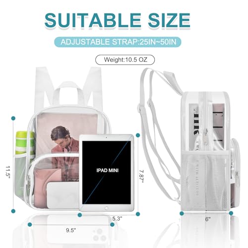 Image of Busiuw Clear Backpack for Stadium Events Clear Backpack 12x12x6 with Front Pocket for Concert Sport Events Work Travel (White)