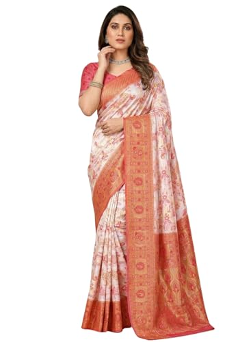 Image of C J Enterprise Women's Kanjivaram Style Soft Silk Saree Heavy Zari Woven Traditional Wedding Saree with Blouse Piece (Morpankh)