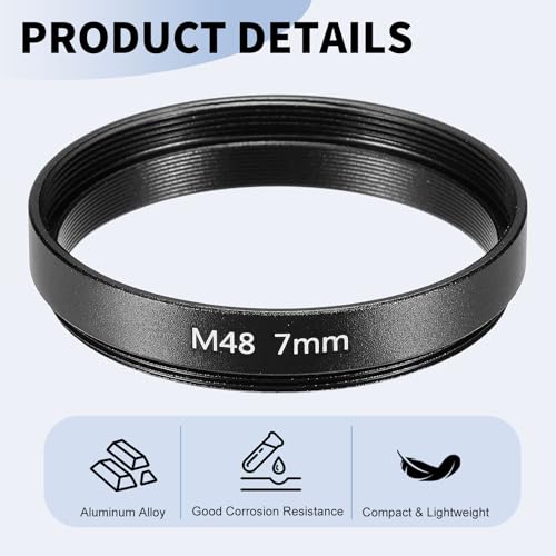 Anillo Adaptador para Telescopio PATIKIL de 7 mm, Tubo de Extensión con Rosca M48 x 0.75 mm en Ambos Extremos, Fabricado en Aleación de Aluminio, Negro, 2 Piezas miniatura 3